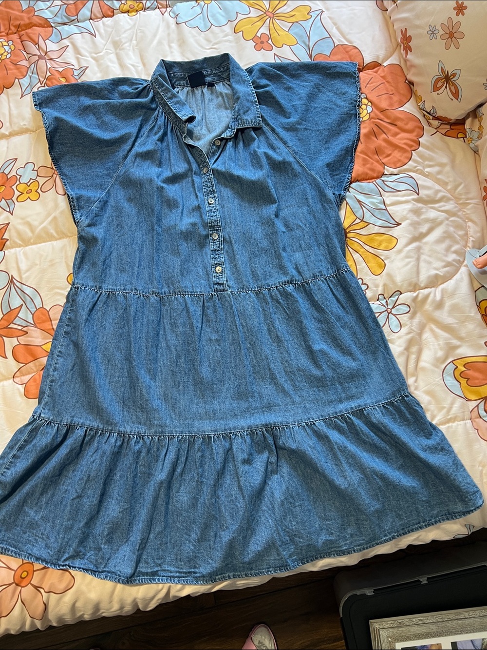 GAP Blue Denim Midi Shirt Dress with Tie Waist -Size Large - Picture 4 of 7